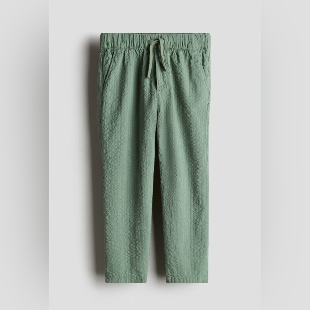 NWT H&M Boys Khaki Green Cotton Seersucker Pants - 6x